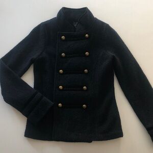 Zara NWOT Small Women's 100% Wool Navy Peacoat with Brass Gold Buttons Size S